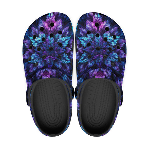 Classic Clogs Vibrant Neon Blue and Purple Leaves