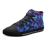 High-Top Canvas Shoes Vibrant Neon Blue and Purple Leaves