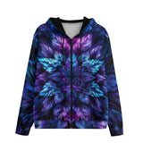 Men's Zip Up Hoodie Vibrant Neon Blue and Purple Leaves