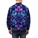 Bomber Jacket Vibrant Neon Blue and Purple Leaves