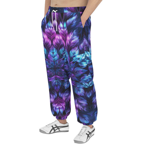 Men's Sweatpants Vibrant Neon Blue and Purple Leaves