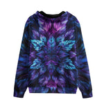 Men's Zip Up Hoodie Vibrant Neon Blue and Purple Leaves