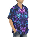 Hawaiian Shirt Vibrant Neon Blue and Purple Leaves