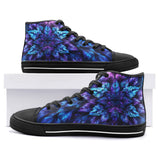 High-Top Canvas Shoes Vibrant Neon Blue and Purple Leaves