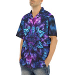 Hawaiian Shirt Vibrant Neon Blue and Purple Leaves