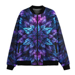 Bomber Jacket Vibrant Neon Blue and Purple Leaves