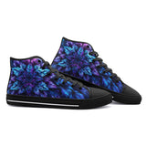High-Top Canvas Shoes Vibrant Neon Blue and Purple Leaves