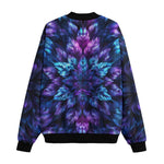 Bomber Jacket Vibrant Neon Blue and Purple Leaves