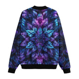 Bomber Jacket Vibrant Neon Blue and Purple Leaves