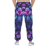 Men's Sweatpants Vibrant Neon Blue and Purple Leaves