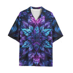 Hawaiian Shirt Vibrant Neon Blue and Purple Leaves