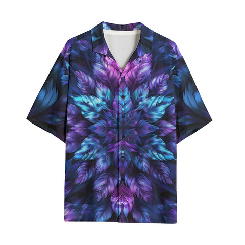 Hawaiian Shirt Vibrant Neon Blue and Purple Leaves