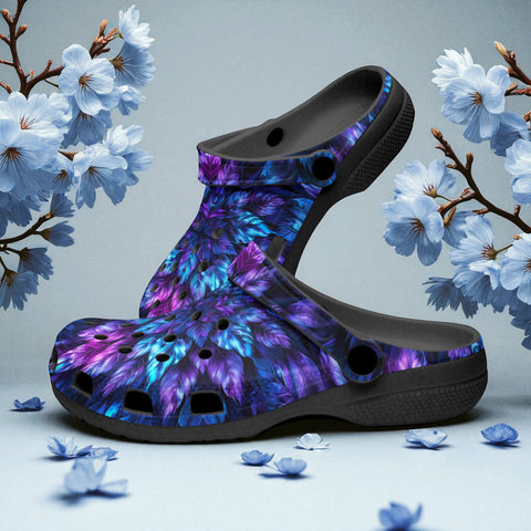Classic Clogs Vibrant Neon Blue and Purple Leaves