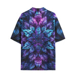 Hawaiian Shirt Vibrant Neon Blue and Purple Leaves