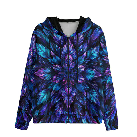 Men's Zip Up Hoodie Neon Leaves Glowing Edges