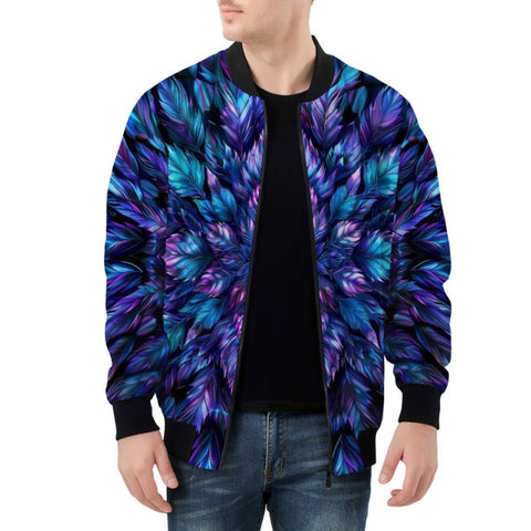 Bomber Jacket Neon Leaves Glowing Edges