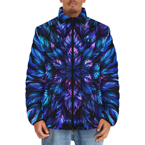 Down-Padded Puffer Jacket Neon Leaves Glowing Edges