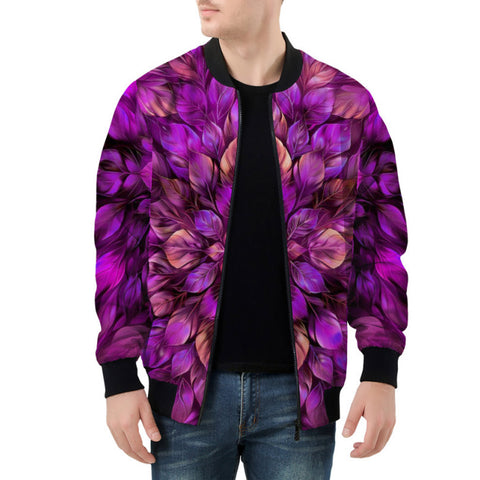 Bomber Jacket Purple Neon Leaves