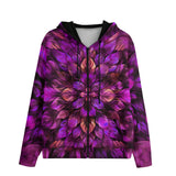 Men's Zip Up Hoodie Purple Neon Leaves