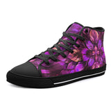 High-Top Canvas Shoes Purple Neon Leaves