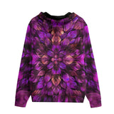 Men's Zip Up Hoodie Purple Neon Leaves