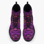 Casual Leather Chunky Boots Purple Neon Leaves