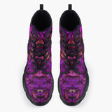 Casual Leather Chunky Boots Purple Neon Leaves