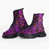 Casual Leather Chunky Boots Purple Neon Leaves