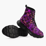 Casual Leather Chunky Boots Purple Neon Leaves