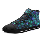 High-Top Canvas Shoes Blue and Green Neon Leaves