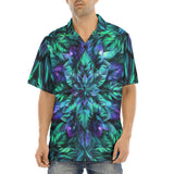 Hawaiian Shirt Blue and Green Neon Leaves