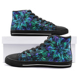 High-Top Canvas Shoes Blue and Green Neon Leaves