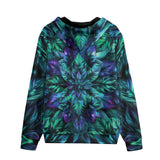 Men's Zip Up Hoodie Blue and Green Neon Leaves