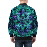 Bomber Jacket Blue and Green Neon Leaves