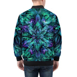 Bomber Jacket Blue and Green Neon Leaves