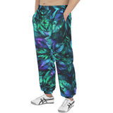 Men's Sweatpants Blue and Green Neon Leaves