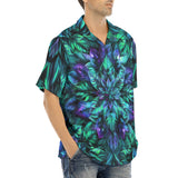Hawaiian Shirt Blue and Green Neon Leaves