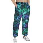 Men's Sweatpants Blue and Green Neon Leaves