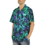 Hawaiian Shirt Blue and Green Neon Leaves