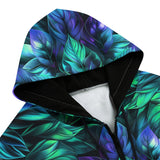 Men's Zip Up Hoodie Blue and Green Neon Leaves