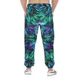 Men's Sweatpants Blue and Green Neon Leaves