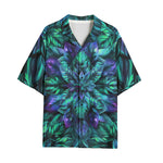 Hawaiian Shirt Blue and Green Neon Leaves