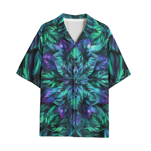 Hawaiian Shirt Blue and Green Neon Leaves