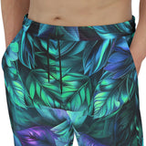 Men's Sweatpants Blue and Green Neon Leaves