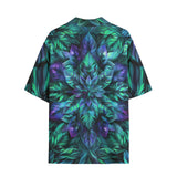 Hawaiian Shirt Blue and Green Neon Leaves