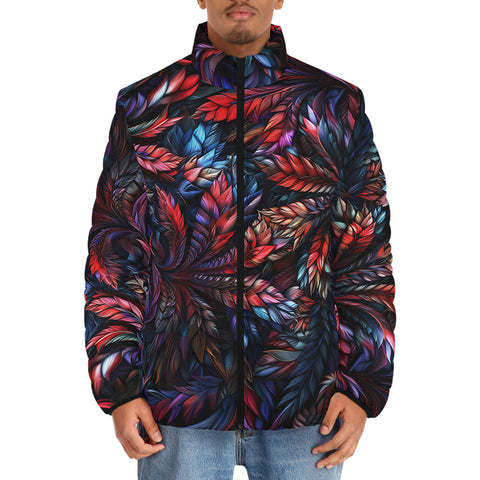 Down-Padded Puffer Jacket Stained Glass Fractal Design