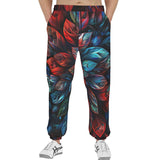 Men's Sweatpants Neon Leaves Vibrant Reds and Blue