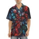 Hawaiian Shirt Neon Leaves Vibrant Reds and Blue