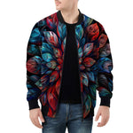 Bomber Jacket Neon Leaves Vibrant Reds and Blue