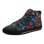 High-Top Canvas Shoes Neon Leaves Vibrant Reds and Blue